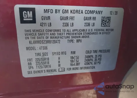 2021 Buick Encore Gx Fwd Select z USA, uszkodzony, nr VIN KL4MMDS23MB120472